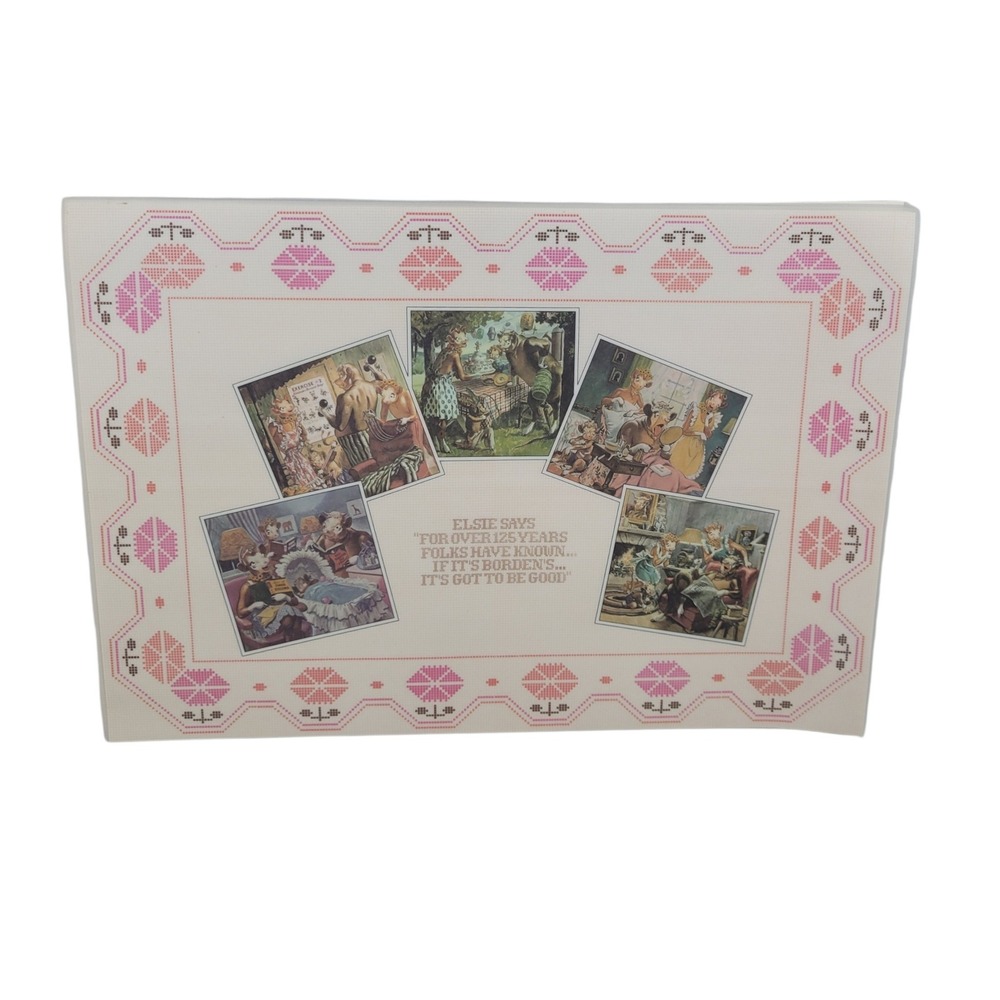 4 Vintage‎ Borden's Elsie the Cow Placemats Cross Stitch Style Laminated